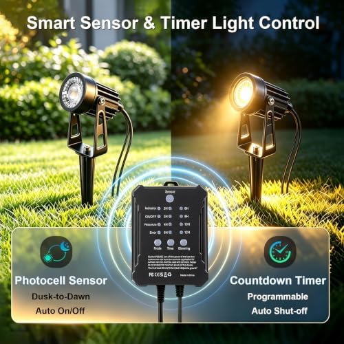 Low Voltage Landscape Lighting with Timer & Photocell Transformer, 8 Pack Plug and Play Waterproof Landscape Lights, 24V Outdoor Spot Lights for Yard Garden Pathway Tree, 3000K Warm White - Image 2