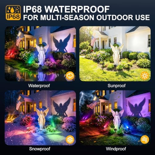 Solar Spot Lights Outdoor Waterproof, Multicolor 10Modes RGB Solar Tree Spotlight Bright Uplights for Halloween Christmas Decorations Outdoor,Landscape Lighting for Garden Yard Pathway(6Pack) - Image 4