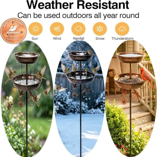 2-in-1 Bird Bath Feeder Set Antique Bronze with Copper Disk - Image 4