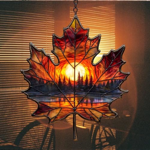 Forest Scene Sunset Maple Leaf Acrylic Suncatcher - Image 7