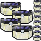 HMCITY 120 LED Outdoor Solar Lights with Motion Sensor and 3 Lighting Modes, IP65 Waterproof Wide Solar Wall Lights Ideal for Garden Patio Yard (Front Button 12Packs, Black Shell-Daylight White) by LightingUpYourLife