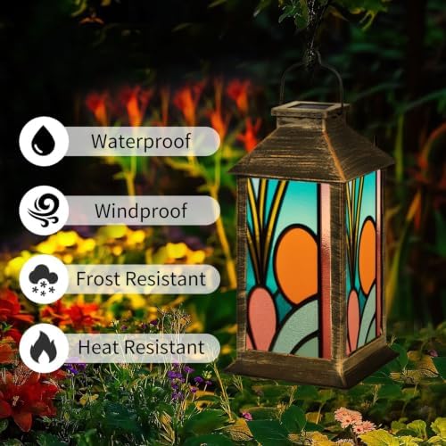 Solar Lantern Retro Frosted Glass Fox Art Outdoor Waterproof Garden Hanging Lantern Solar Powered Lighting Outside Solar Light for Patio Yard Camping, Gifts for Women Mom - Image 3