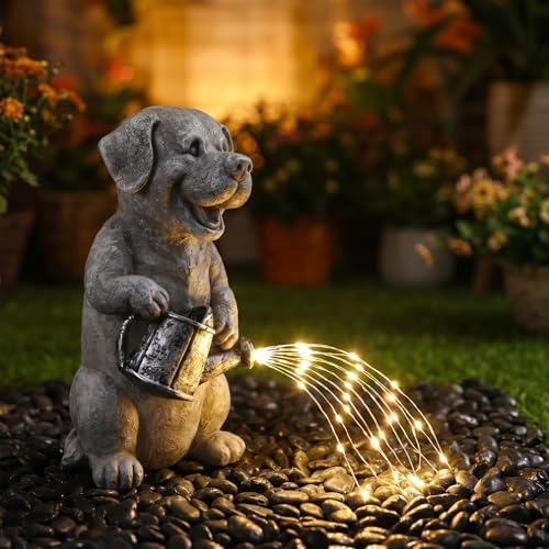 Lavezee Solar Garden Decor Dog Statues Outdoor, Dog Garden Statue 9.8‘’ for Yard Decorations Outdoor, Ideal Gifts for Mom Dad Dog Lovers Birthday Housewarming Present by Lavezee