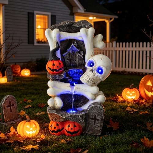 Halloween Water Fountain, 18.3-Inch LED Skull & Pumpkin Head Patio Fountain - Image 6