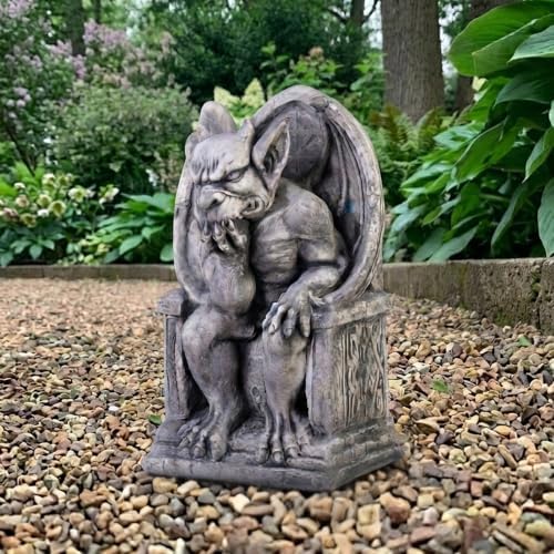 OLOMA Sitting Throne Gargoyle Concrete Garden Statue Winged Demon Sculpture Gothic Outdoor Decor Yard Art Cement Guardian Ornament Handmade Fantasy Garden Accent by OLOMA