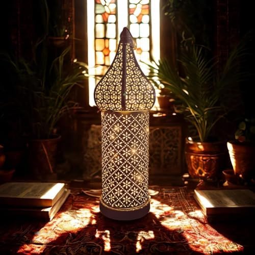 Moroccan Style Vintage Lantern Metal Decorative Table Lamp 13.78" Tall Moroccan Lantern Decorative Candle Holder Lamp for Ramadan Decor Home Living Room Bedroom Garden Yard Weddings Parties 06 - Image 5