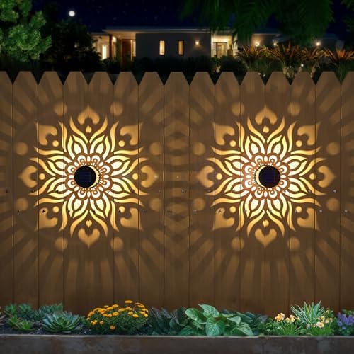 4 Pack Solar Fence Lights Metal Solar Powered Outdoor Wall Deck Step Lights Mandala Theme Waterproof Fence Light for Garden Post Patio Backyard Yard Decor, Gardening Gifts for Women Mom Grandma by twinkya