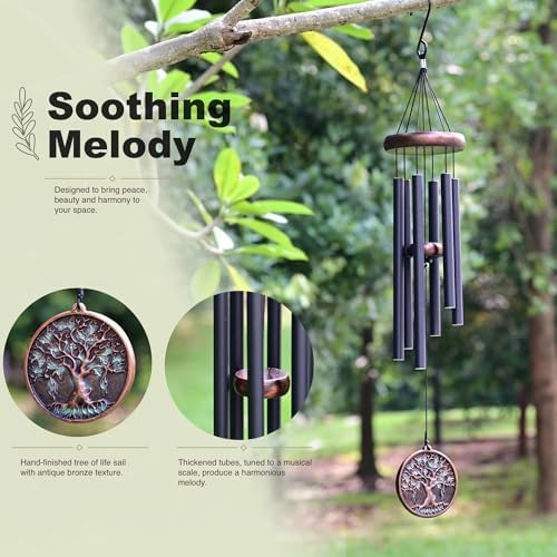 Vanquer Gift Wind Chimes for Outside - 30'' Wind Chimes Outdoor Clearance, Windchimes Outdoors, Memorial Wind Chimes, Sympathy Gift, Patio, Home Décor, Vintage Black (30" Tree of Life) - Image 6