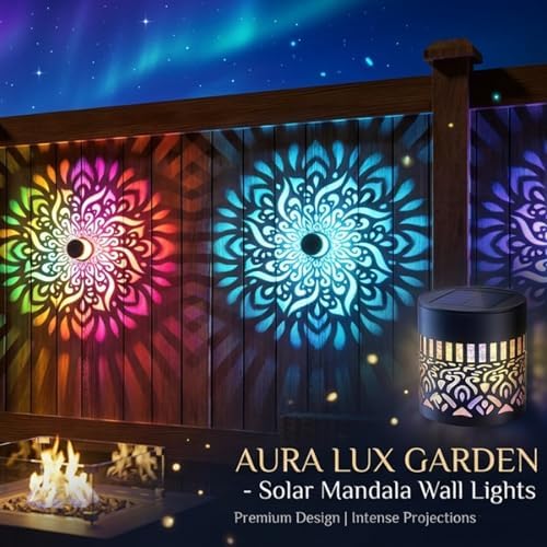 Decorative Solar Mandala Lights Outdoor Waterproof LED Metal Solar Powered Wall Fence Lights for Garden Yard Deck Step Patio Pool Lawn Back Yard Exterior Wall Decorative Lighting(#B,4PCS) - Image 2
