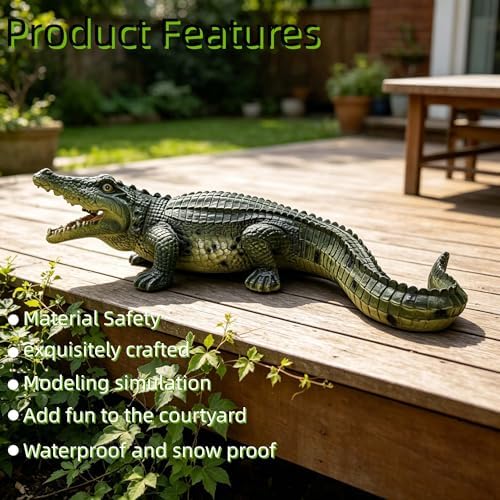 23" Simulated Crocodile Garden Statue, Resin Animal Ornament Outdoor Decor - Image 4