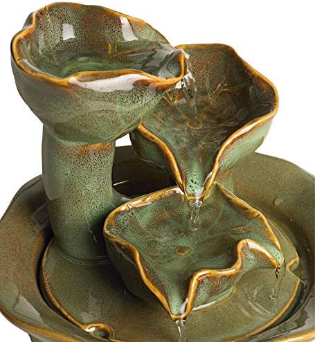 Organic Water Lily Ceramic 8" High Tabletop Outdoor Indoor Small Fountain - Image 5