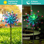 Solar Wind Spinner Outdoor - Metal Kinetic Wind Sculptures with Sparkling Jeweled Ornaments, Blue & Purple Gradient Dual-Direction Spinner, Solar LED Glass Ball Yard Art for Garden Patio Decor - Image 6