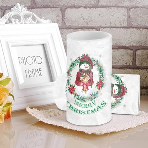 Set of 2 Flameless Candles Bulk Christmas Snowman Battery Operated Candles with Timer Remote LED Pillar Lights for Dining Table Lanterns - Image 3