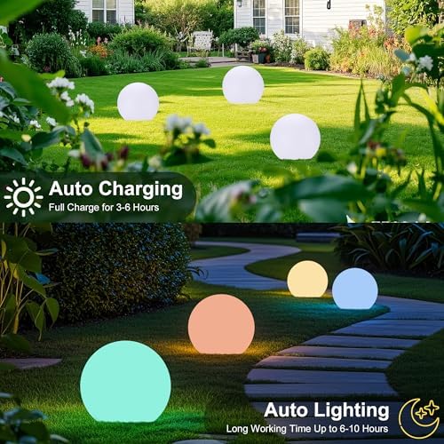 shumi Solar Ball Light-12inch LED Outdoor Table Lamp,16 RGB Colors and Dimmable Globe Light with Remote,Decor for Patio,Garden,Yard,Beach,Pathway,Nursery - Image 3