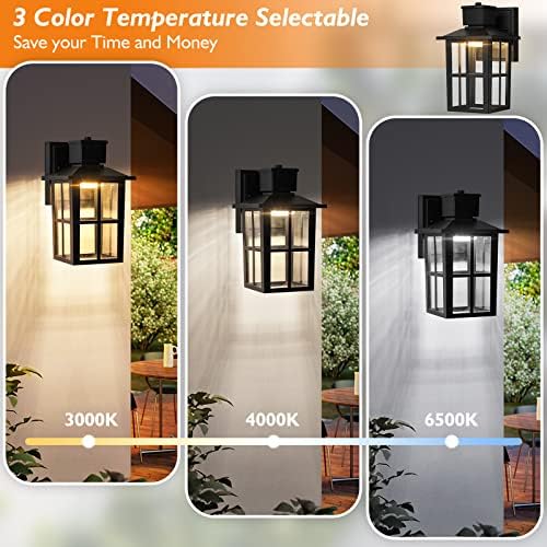 Brightever LED Outdoor Wall Lights, 10W Black Exterior Light Fixture with Clear Glass Shade, 3000K/4000K/6500K Selectable, 800LM High Brightness Outdoor Wall Lanterns for Patio Waterproof, Pack of 2 - Image 4