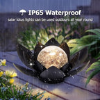 Huaxu Solar Lights Outdoor Garden Decor Metal Black Lotus Decoration, Crackle Globe Glass Waterproof LED Outside Table Lamp for Patio,Lawn, Yard,Walkway,Tabletop,Ground Gifts for Mom - Image 2