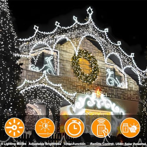 LiyuanQ 300 LED Solar Rope Lights Outdoor 99 FT Bright Solar Garden String Lights Durable 8 Modes Outdoor Fairy Lights Waterproof Solar Garden Decorative Lights for Fence Patio Decor (White) - Image 2