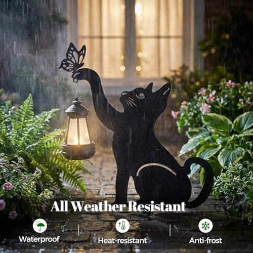 Black Cat Solar Lights Outdoor, 2 Pack Cat Garden Decor - Image 4
