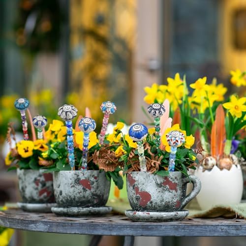 Silipull 255 Pcs 14 Inch Christmas Garden Stakes Decorative Blue and White Porcelain Ceramic Round Beaded Garden Stakes Decor Fairy Sticks for Indoor Outdoor Yard Lawn Pathway Patio Decoration - Image 5