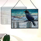 Raven Sitting on Frosted Fencepost Rectangular Stained Glass Suncatcher – Hanging Window Panel with Animal & Nature Scene – Vibrant Glass Art Gift for Wildlife, Fantasy, Nature Lovers Icuccc - Image 3