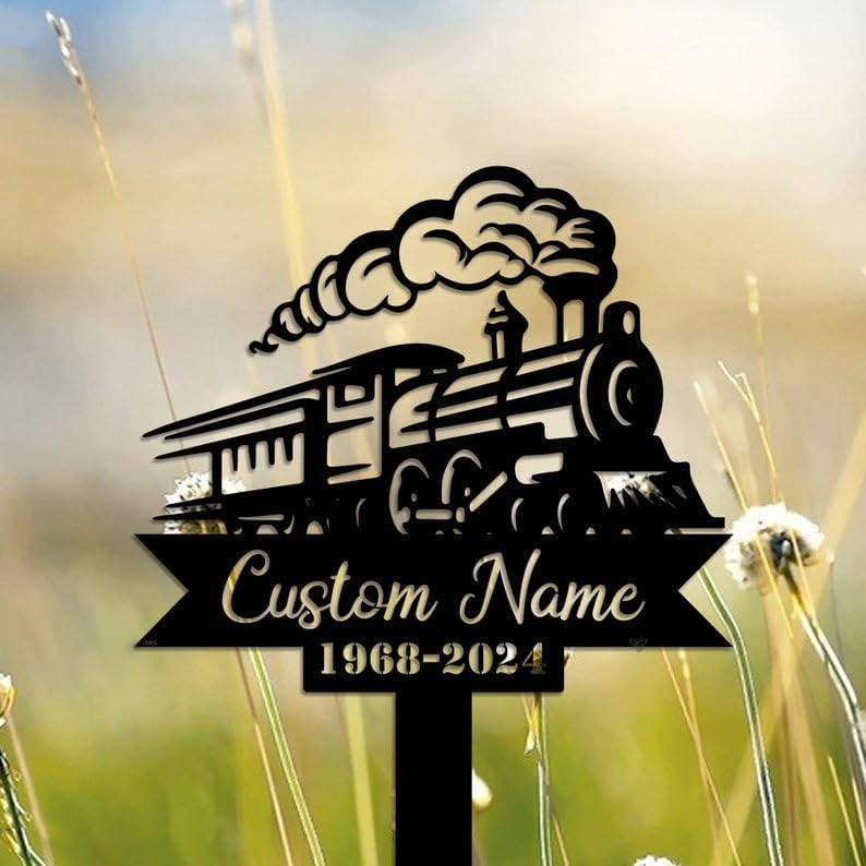 DINOMAN Personalized Memorial Plaques for Outdoors Train Grave Marker Metal Garden Stakes Train Driver Memorial Gifts Sympathy Gifts for Loss of Loved One (Train) - Image 2