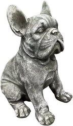 16'' French Bulldog Statue,Rustic Stone Finish Resin Dog Sculpture,Grey - Image 5