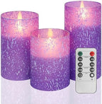 Purple Flameless Candles With Remote LED Battery Operated Candles Set of 3 by Mingfuxin