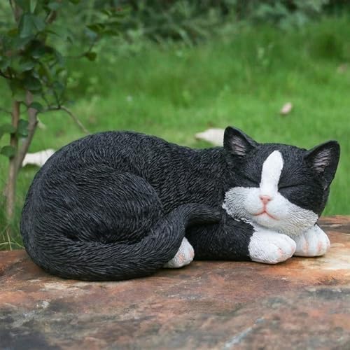 Tuxedo Sleep Cat Statues Outdoor Decorative, Cat Memorial Statue for Yard Lawn Patio Porch, Garden Pet Grave Marker Figures, 9.44" L x 6.29" W x 4.33" H - Image 2