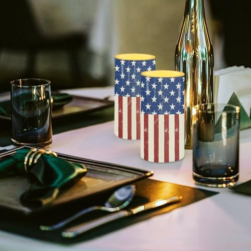 Painting Style USA Flag Flameless Candles with Remote and Timers Flickering Battery Operated Candles Outdoor LED Pillar Candles for Independence Day Patriotic Decoration Set of 2 - Image 3