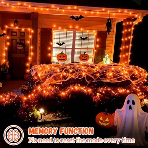 QITONG Solar Halloween String Lights, 2 Pack Each 66ft 200 LED Orange led Lights Outdoor Waterproof, Green Wire Twinkle Light with 8 Modes for Outside - Image 7