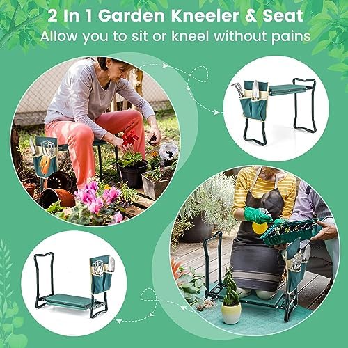 HAPPYGRILL Garden Kneeler Bench with Tools Pouch, Folding Garden Seat Stool Kneeling Pad Cushion for Patio Garden Yard - Image 5