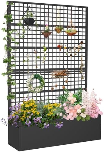 Metal Planter Box with Trellis 47" L x 16" W x 72" H by Toriexon