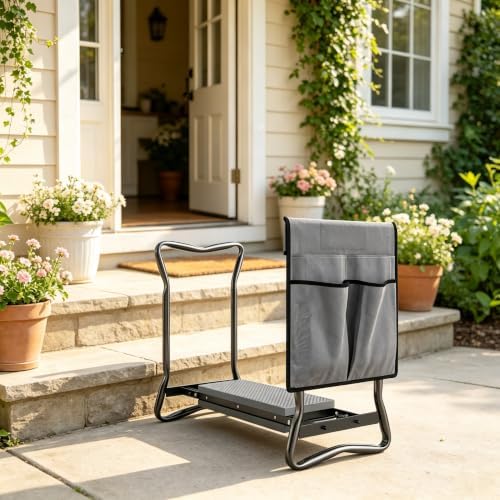 2 In 1 Foldable Garden Kneeler And Seat, Heavy Duty Steel Gardening Stool With Thick Eva Cushion & Detachable 4-pocket Tool Storage Bag, Portable Outdoor Gardening Chairs For Yard Patio Lawn Courtyard by MATONELL