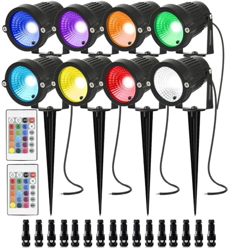 RGB Landscape Lights Low Voltage Color Changing LED Landscape Lighting IP66 Waterproof Outdoor Spotlight 5W 12V Remote Control Garden Pathway Christmas Decorative for Yard Path(16 Connector) by AHSELLUS