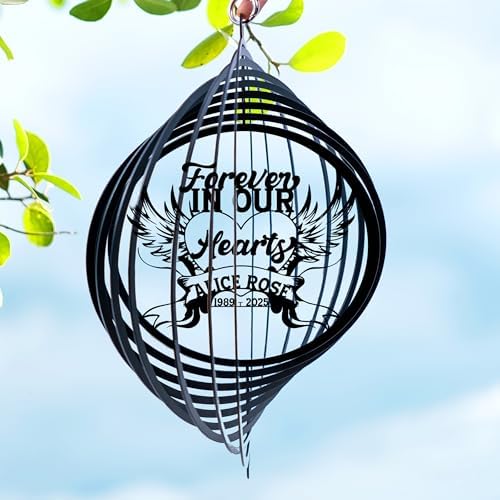 Personalized Wind Spinner Sublimation Hummingbird Custom Name Flowers Metal Art Laser Cut Design 3D Decor for Garden Yard Outdoor Indoor Lawn Patio Porch Birds Lover Presents (Memorials) by Handmadetneonsign