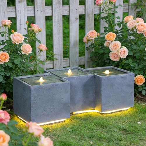 Sunlinua Small Modern Outdoor Water Fountain with 3 Led Lights by Sunlinua