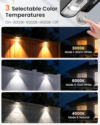 JOFIOS Fence Lights Solar Powered 12 Pack, 3000/4000/6000K 3 Modes, IP44 Waterproof Solar Deck Lights Outdoor, Dusk to Dawn Solar Step Lights for Outside, Deck, Backyard, Step, Patio, Stair Railings - Image 2