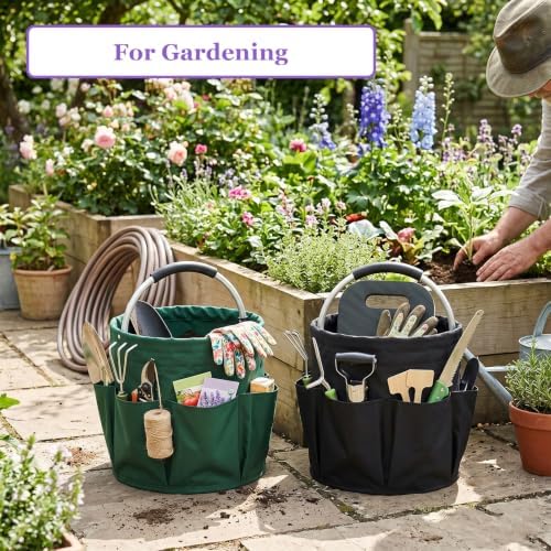 2PCS Collapsible Cleaning Caddy, 17L Tool Bag with 6 Pockets, Green + Black - Image 6