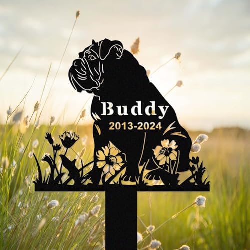 Custom English Bulldog Metal Memorial Stake Sign Personalized British Bulldog Grave Marker Garden Decor Dog Name Yard Remembrance Stake Pet in Heaven Loss of Dog Sympathy Gift by Unknown