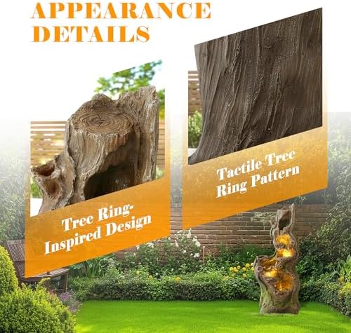 Outdoor Water Fountain, 40" H Tree Trunk Fountain with 5 Waterfalls, 6 Tiers Cascading Garden Water Feature with LED Lights, Featured Pump Access Door for Patio Lawn Yard - Image 5