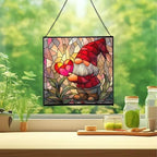 Valentine Gnome Hug Stained Glass Suncatcher – Square Hanging Window Panel for Home or Greenhouse – Whimsical Glass Art Gift for Garden Lovers, Christmas, Halloween, Father Days PHaf2k - Image 2