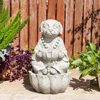 Glitzhome Water Fountain Outdoor, Outdoor Fountain with Lights&Pump, 22" H 2-Tiered Concrete Dog Statue Zen-Style Water Fountain Polyresin Water Feature for Home Patio Garden Backyard Decor - Image 2