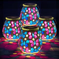 Stargarden 4 Pack Mosaic Solar Lanterns, Glass Hanging Lantern Outdoor by Stargarden