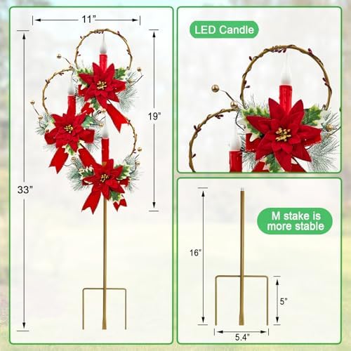 Solar Christmas Decorations Outdoor,Trio Holiday Red Candles Garden Stakes - Image 7