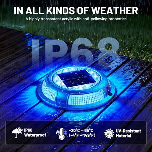 Solar Driveway Lights, 8 Pack Heavy Duty Driveway Lights Solar Powered 2 Color Mode (Cool White/Blue) IP68 Waterproof Outdoor Solar Deck Lights with Ground Stake for Pathway Garden Yard Walkway Dock - Image 3