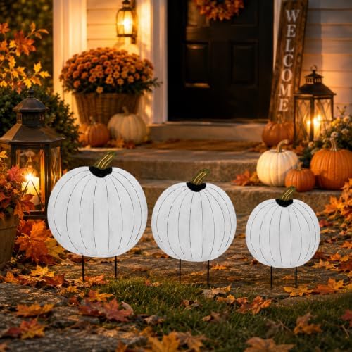 GlikCeil 3 Pcs Fall Decor Outdoor Rustic Pumpkin Stakes, Fall, White - Image 3