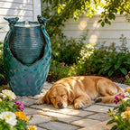 Autodaya 25" H Jar Ceramic Outdoor Water Fountain with LED Lights and Birds - Image 3