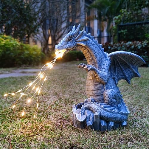 Dragon Solar Garden Statues Outdoor Decoration with LED Light Strings,Dragon Figurine Solar Lights Lawn Décor,Outside Statue Ornament for Patio, Balcony, Yard,Unique Gifts for Mom Grandma by Yardancer