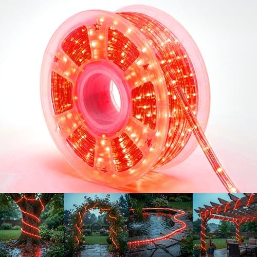 100ft Rope Lights For Outside, Connectable & Flexible Tube Lights with 8 Modes Controller,Waterproof Red LED Rope Lighting for Deck,Garden,Pool,Patio,Bedroom,Party,Indoor & Outdoor Landscape Lighting by CHORLED
