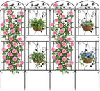 Garden Trellis for Climbing Plants, 4 Pack 71x20 in Metal Lattice Panel with Black Coating, Tall Climbing Support for Rose Vines Clematis Flowers Vegetables Fruits - Plant Trellis Outdoor by CLFUN